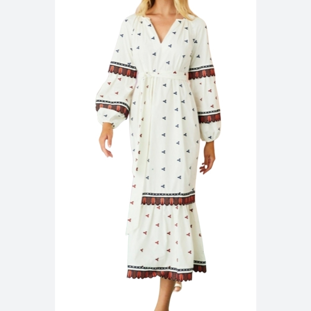 Marie Oliver White Maxi Dress with Red and Blue Accents - Picture 8 of 9